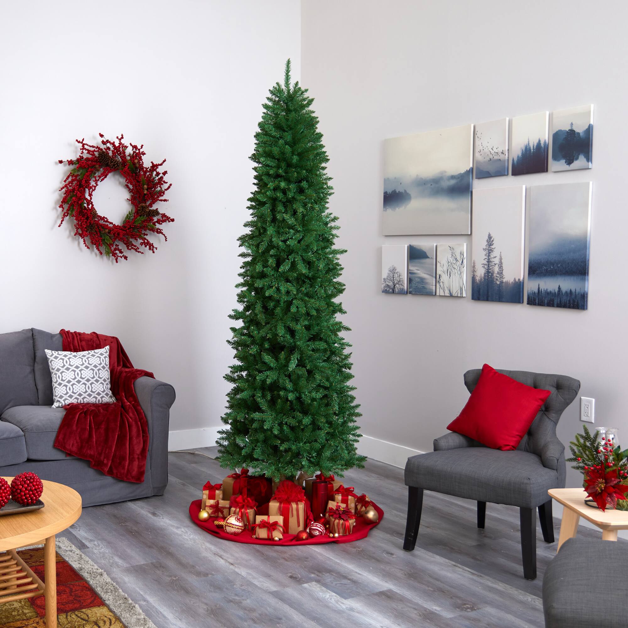 8ft. Unlit Slim Green Mountain Pine Artificial Christmas Tree